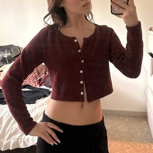 Women's Burgundy Cropped Cardigan Sweater